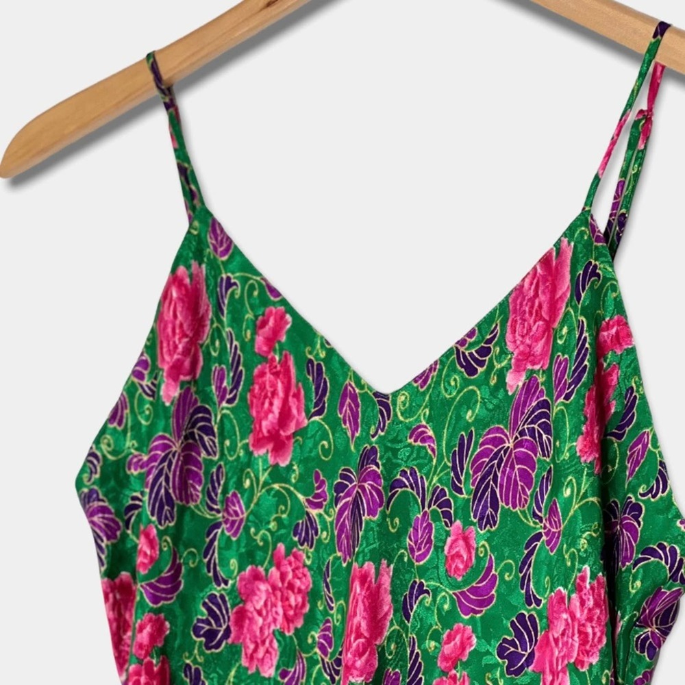 Victoria’s Secret Vintage 80s Gold Label Green Floral Print Slip M - Picture 7 of 9